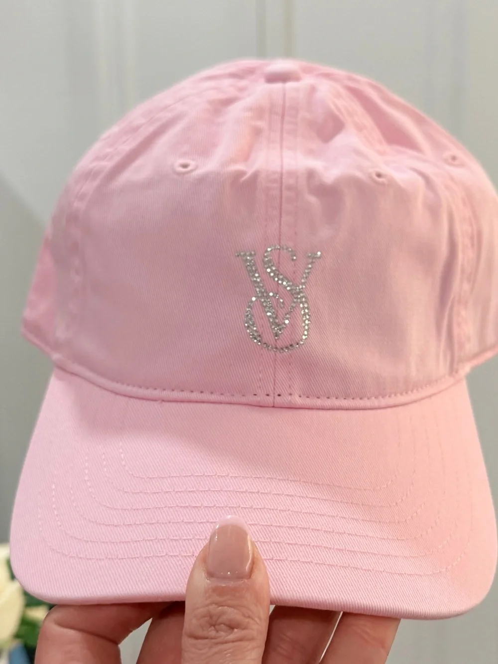 Victoria Secret Pink Baseball Cap Adjustable Cotton Hat Silver Glitter Logo New